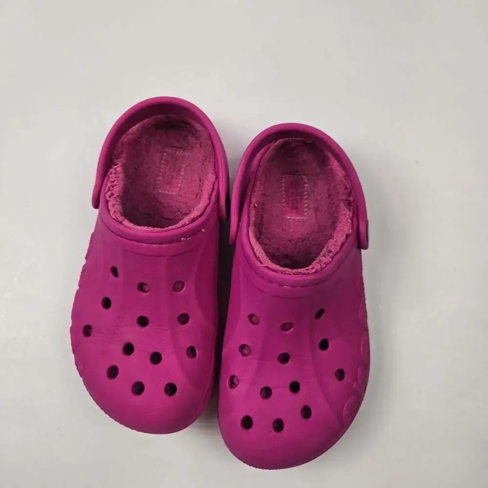 Crocs Kids Pink Baya Lined Clogs Shoes Size J1